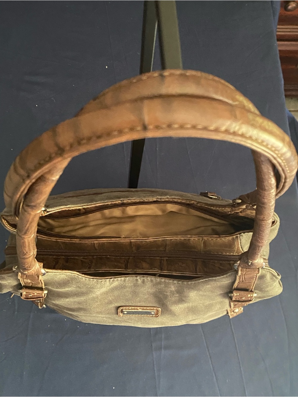 VTG ‘90’s Laura Scott Slouchy Grey Suede Shoulder Bag with Brown Mockcroc Trim - Picture 7 of 15